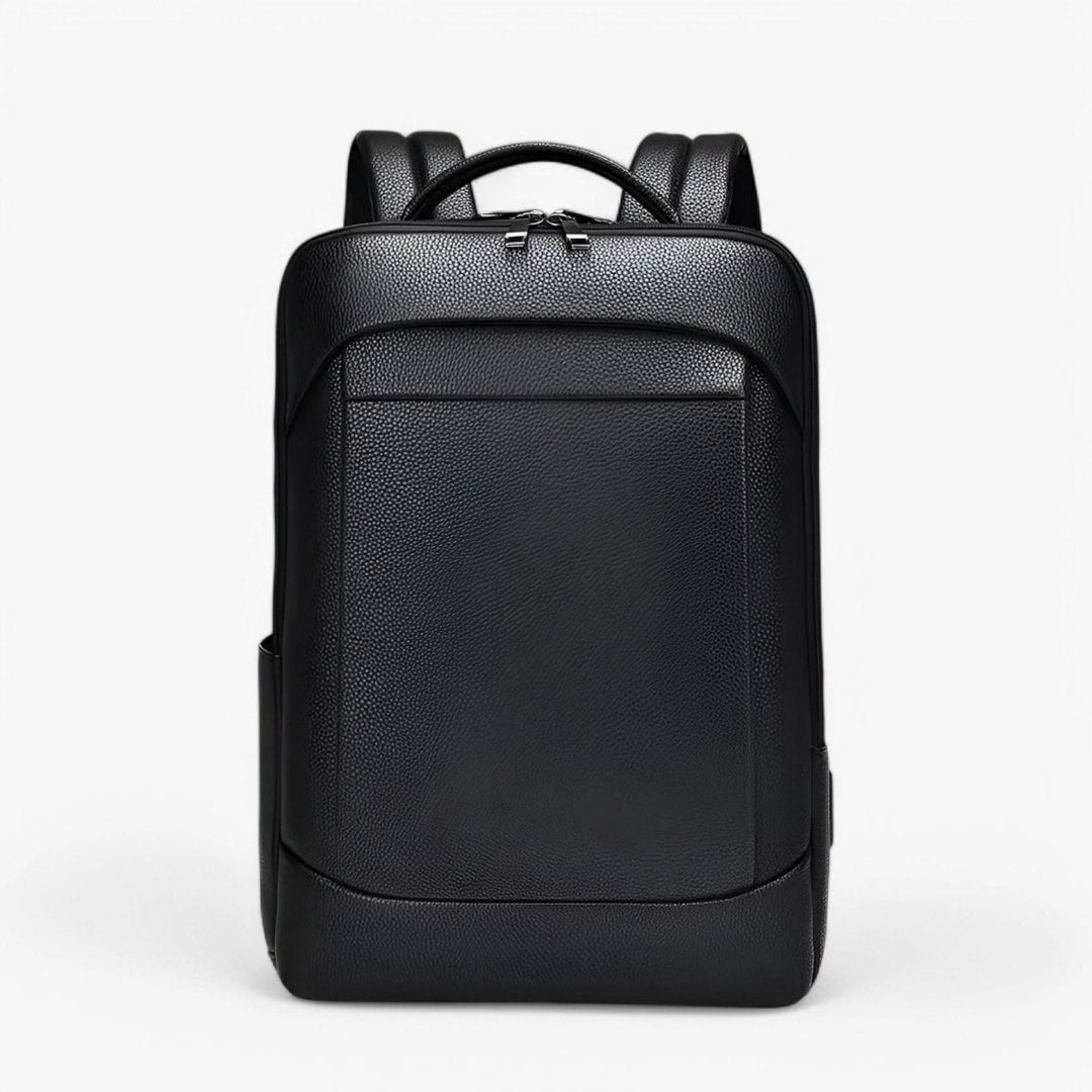 Skanto | Elegant lær ryggsekk for menn/kvinner med USB-port for laptop og hverdagsbruk, 15,6 tommer, svart