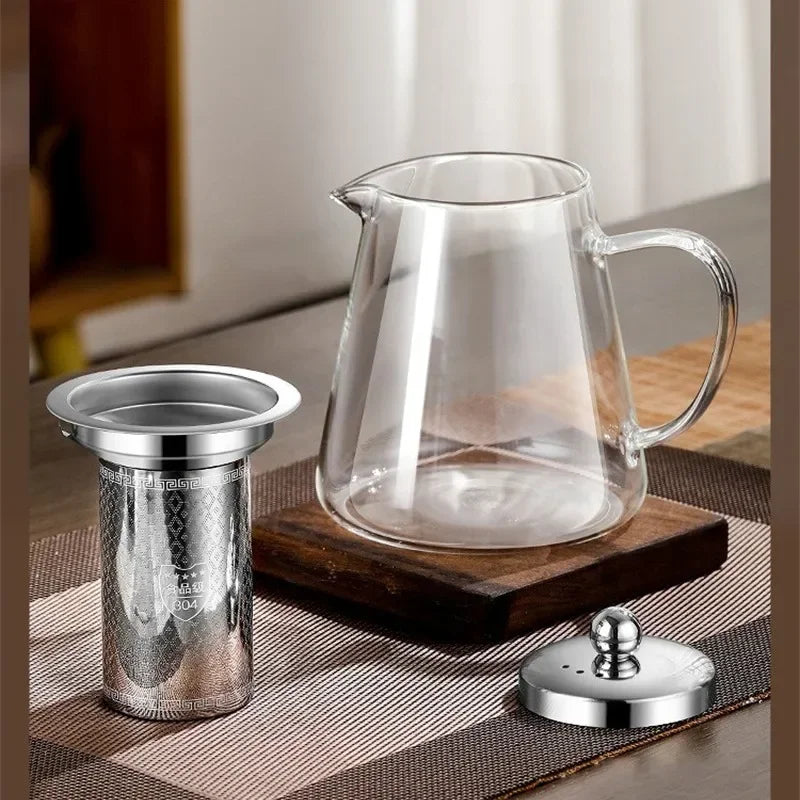 Skanto | 450ml-950ml Varmeresistent Glass Teapot – Rustfritt Stål Tefilter, Blomsterkjele for Kung Fu Te, Puer og Oolong Te