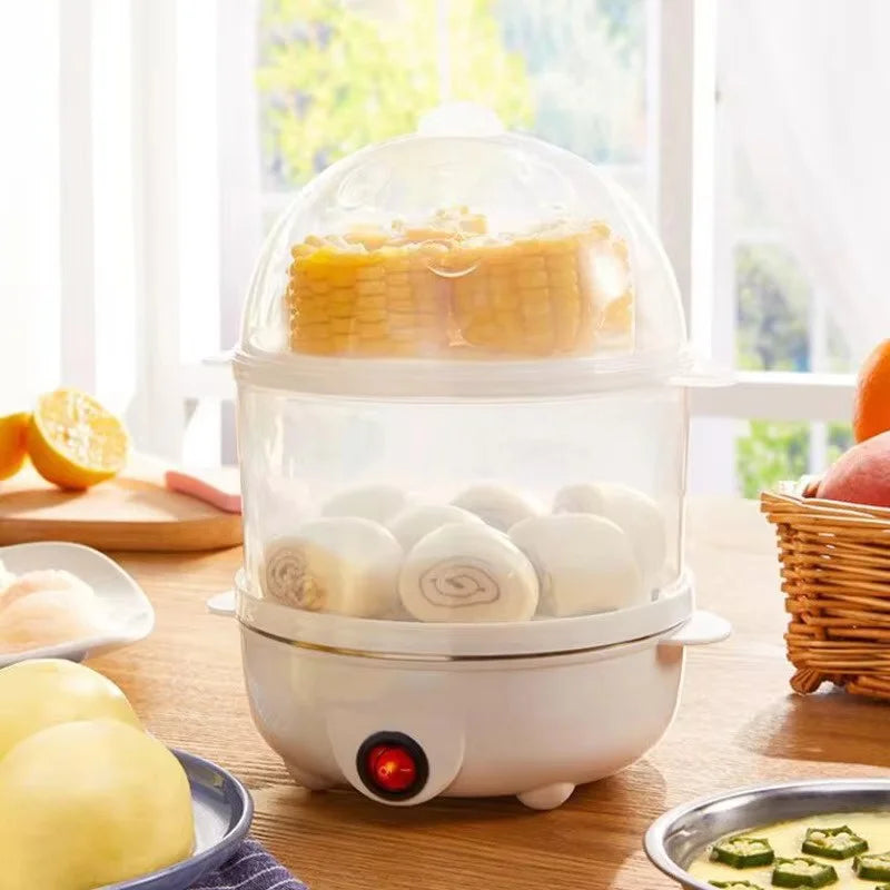 Skanto | 220V Multifunksjonell elektrisk eggkoker - Dobbeltlag eggkoker og mini-dampkokeren for frokost på kjøkkenet