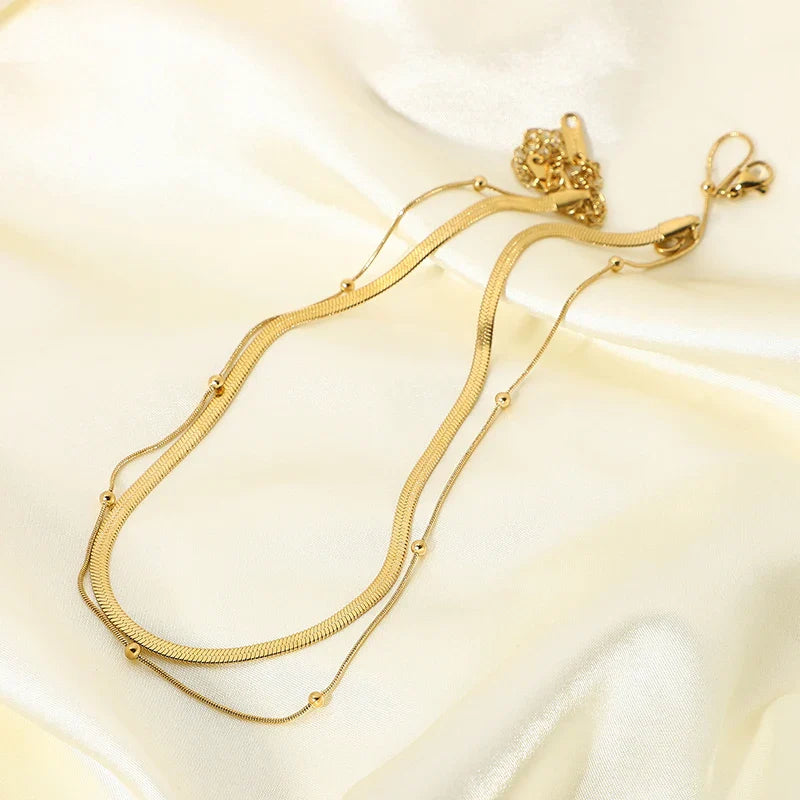 Skanto | 14k Herringbone & Satellite Chain Necklace Stack
