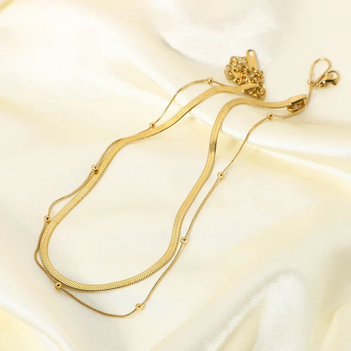 Skanto | 14k Herringbone & Satellite Chain Necklace Stack