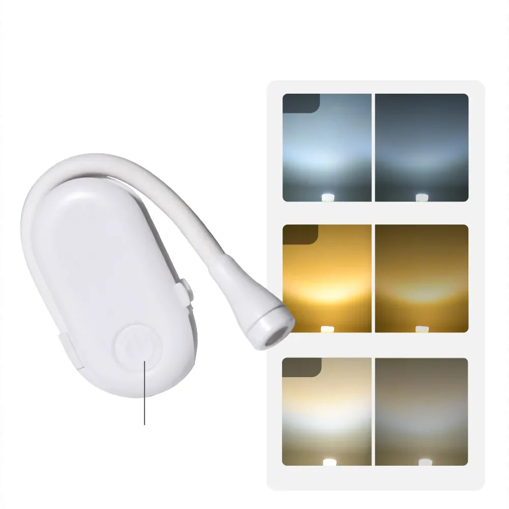 Skanto | Mini Boklys - Bærbart Klips-Lys med USB-lading, Dimmbar LED for Soverom, Øyevern og Camping - 360° Vri Klips Boklampe