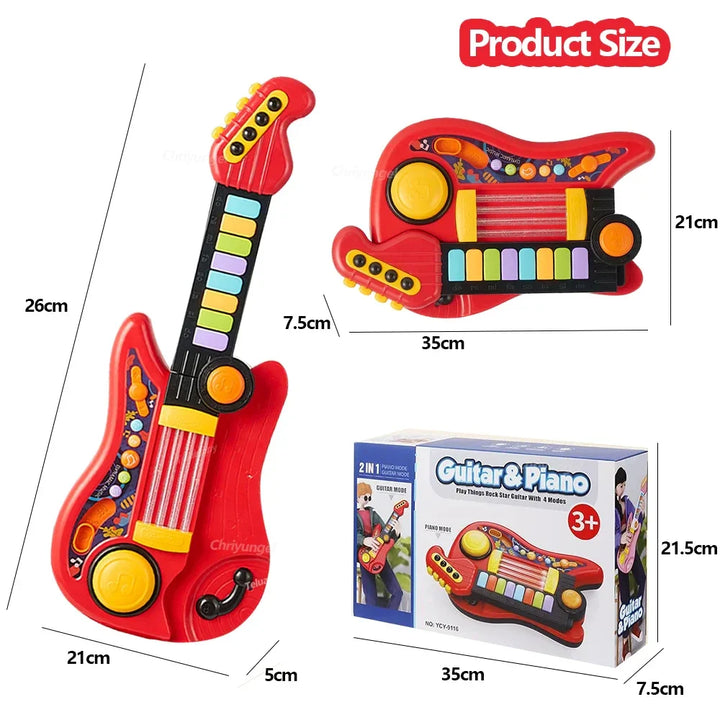 Multifunksjonell 3-i-1 Musikkelek for barn - Foldbar gitar, piano og trommesett, Perfekt bursdagsgave til gutter og jenter fra 3 år+