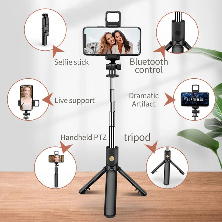 Skanto | Utvidbar trådløs selfie-stang stativ med lys