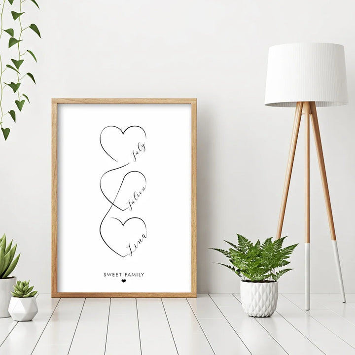 Personlig kjærlighet hjerte par navn plakat veggkunst svart hvit kunstleriske lerretstrykk enkle bilder for soverom stue veggdekor | Skanto