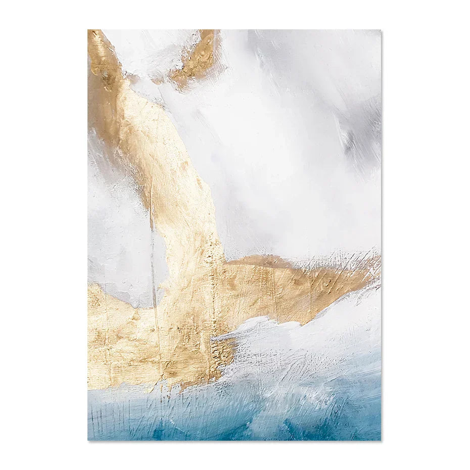 Serene Seascape Veggkunst Abstrakte Havbølger Med Gyldne Accenter Fine Art Lerretstrykk Bilder For Stue Soverom Nordisk Hjem Dekor | Skanto
