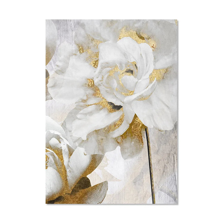 Opulent Blossoms Elegant White Flowers with Gold Accents Canvas Wall Art Fine Art Canvas Prints Posters Floral Pictures For Modern Living Room | Skanto