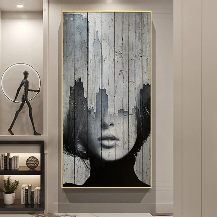 Moderne Abstrakte Portrett Superposisjon Landskap Veggkunst Fine Art Lerrettrykk Svart Hvit Bilder For Moderne Stue Entré Foyer Kunst Dekor (Uten Ramme) | Skanto