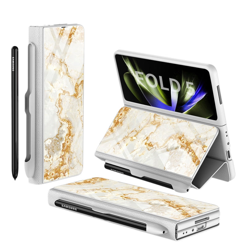 Skanto | Støtbestandig Rustningssak Glassdeksler Stativ Sett Inn Kort Lærsak for Samsung Galaxy Z Fold 5/4