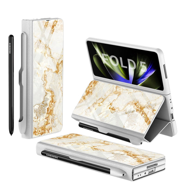Skanto | Støtbestandig Rustningssak Glassdeksler Stativ Sett Inn Kort Lærsak for Samsung Galaxy Z Fold 5/4