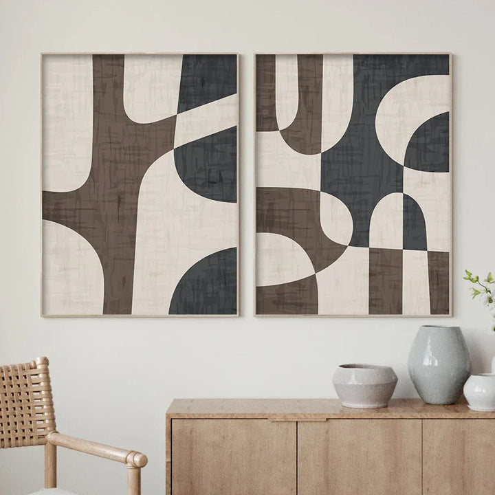 Moderne Geometrisk Brun Beige Abstrakt Veggkunst Fin Kunstler Lerret Utskrifter Bilder For Stue Soverom Samtidsinteriør Dekor | Skanto