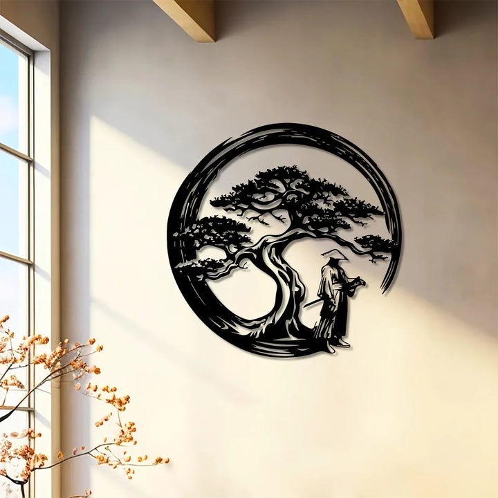 Skanto | ZENORA Metalveggdekor Bonsai | Japansk design med Torii & Enso | 40 × 40 cm