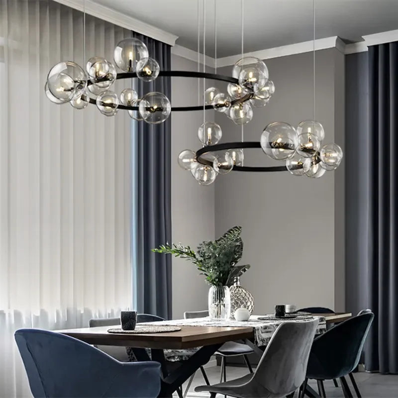Skanto | Moderne kreativ metall krystallampe: 7/10 klare glassbobler, lang rund design med G9 lyskilde