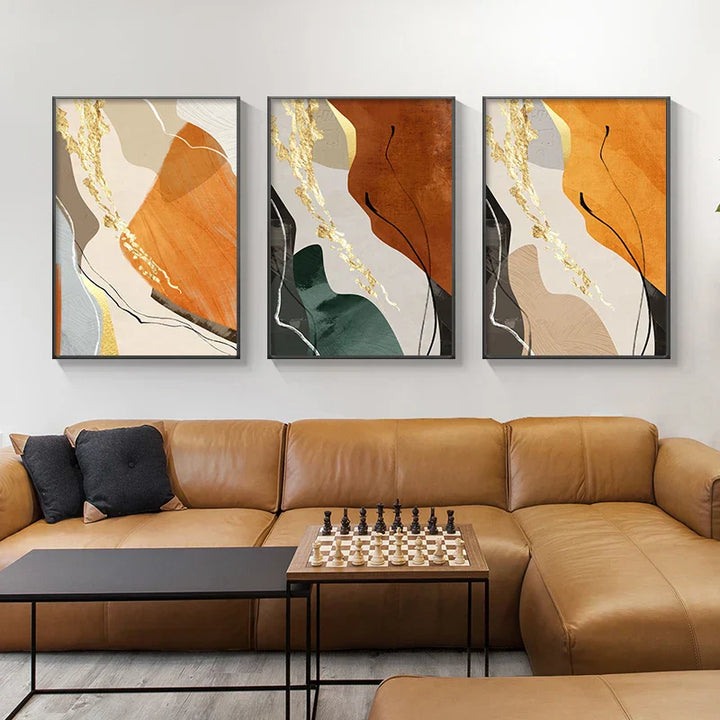 Jordfarger Nordisk Abstrakt Geomorfisk Veggkunst Fine Art Lerretstrykk Grønn Brun Beige Orange Bilder For Stue Spisestue Dekor | Skanto