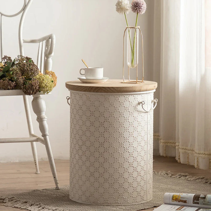 Skanto | Fransk Sidebord laget av Jern med Oppbevaringskurv Plassbesparende Design