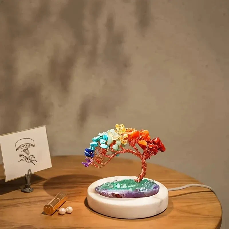 Skanto | Krystalltre AuroraTree | Naturlige Edelstener | Agatbase & Kobbertråd | Feng Shui Lykke Tre 10 cm