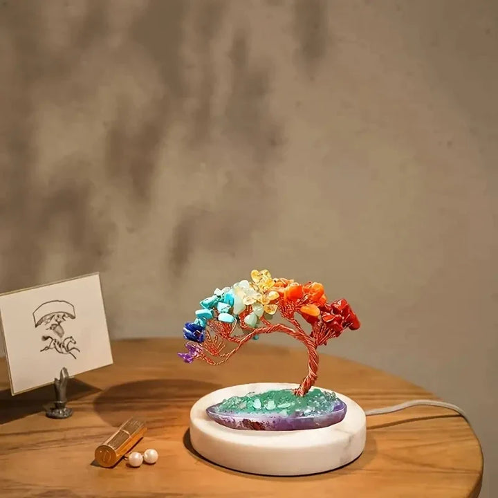 Skanto | Krystalltre AuroraTree | Naturlige Edelstener | Agatbase & Kobbertråd | Feng Shui Lykke Tre 10 cm