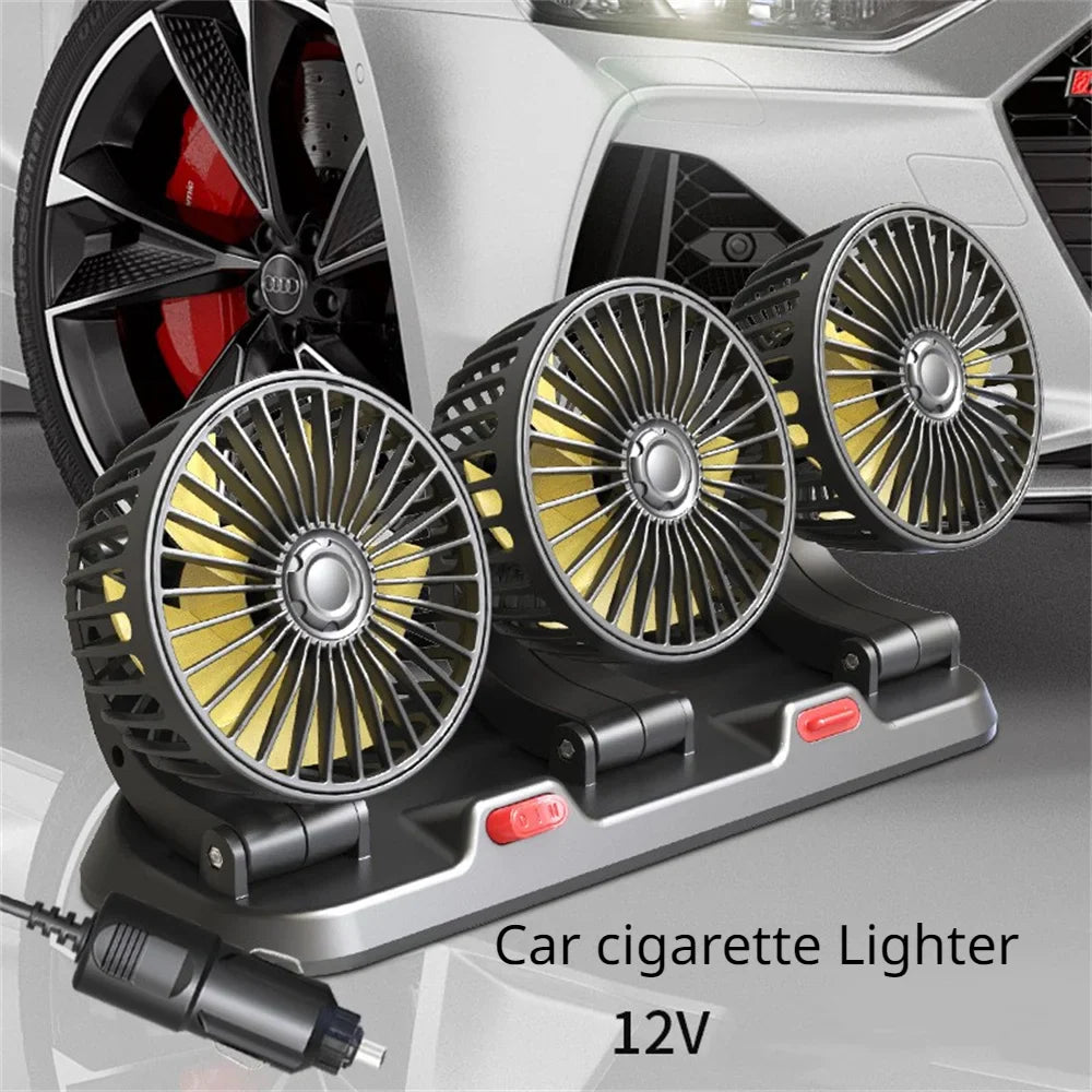 360° Justerbar Bilvifte - 3-Hodet Automotiv Elektrisk Vifte - USB/12V/24V - 2 Hastigheter - Stille Kjøling for Hjem, Skrivebord, Kontor & Bil | Skanto