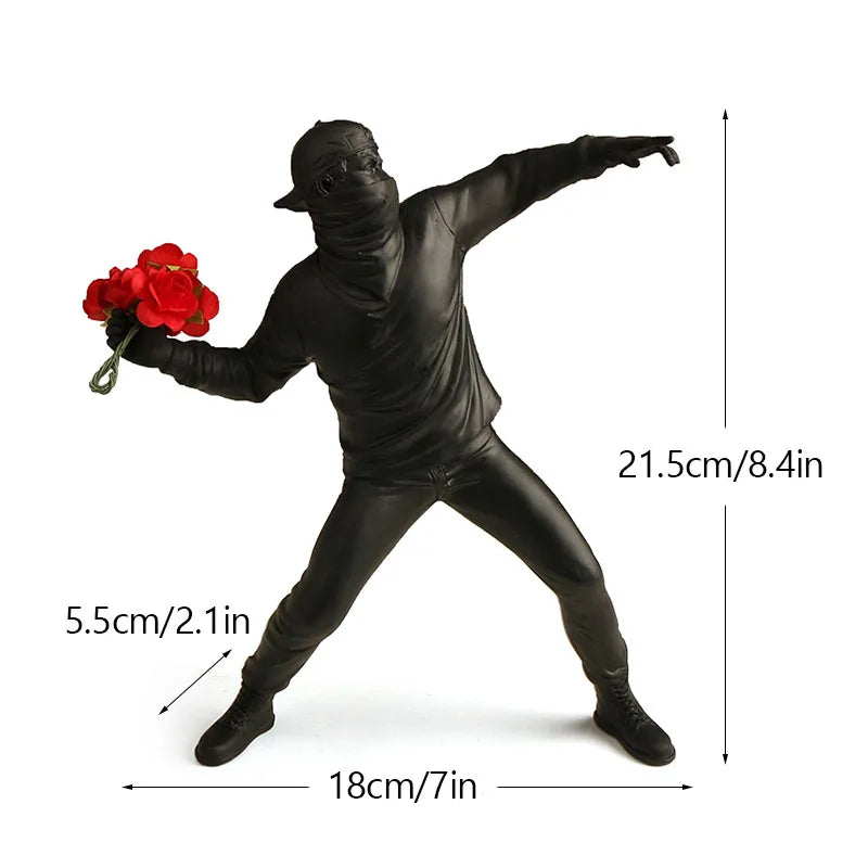 Skanto | Dropshipping Banksy Skulptur Kolleksjon Blomst Kastende Statue Pop Kunst Moderne Ballongjente Figur Kontor Hjem Dekorasjon