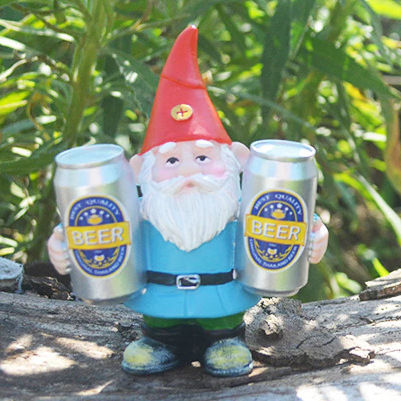Skanto | Drunken Gnome med Øl Morsom Figur for Hage og Hjem Deko