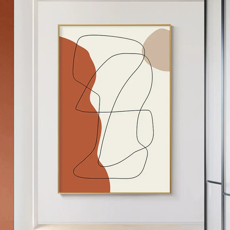 Moderne abstrakte jordnære toner geometrisk veggkunst fine kunst lerretstrykk bilder for stue spisestue moderne hjemmeinnredning | Skanto