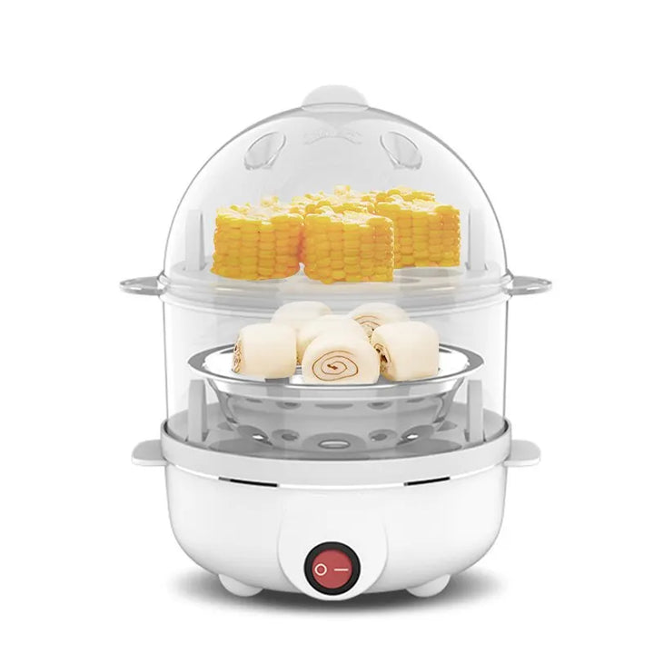 Skanto | 220V Multifunksjonell elektrisk eggkoker - Dobbeltlag eggkoker og mini-dampkokeren for frokost på kjøkkenet