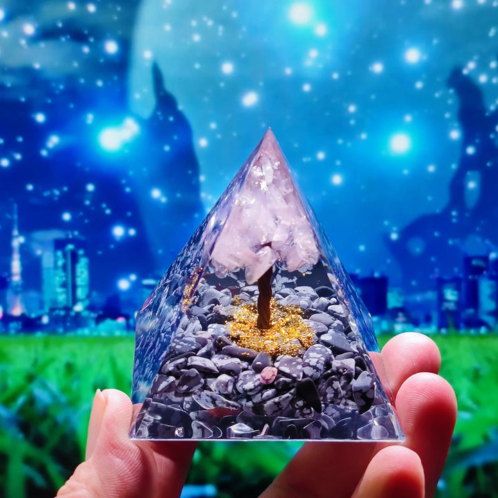 Skanto | Orgonitt-pyramide helbredelse krystaller energigenerator med ametyst pendel - Reiki chakra meditasjonsverktøy og romdekor