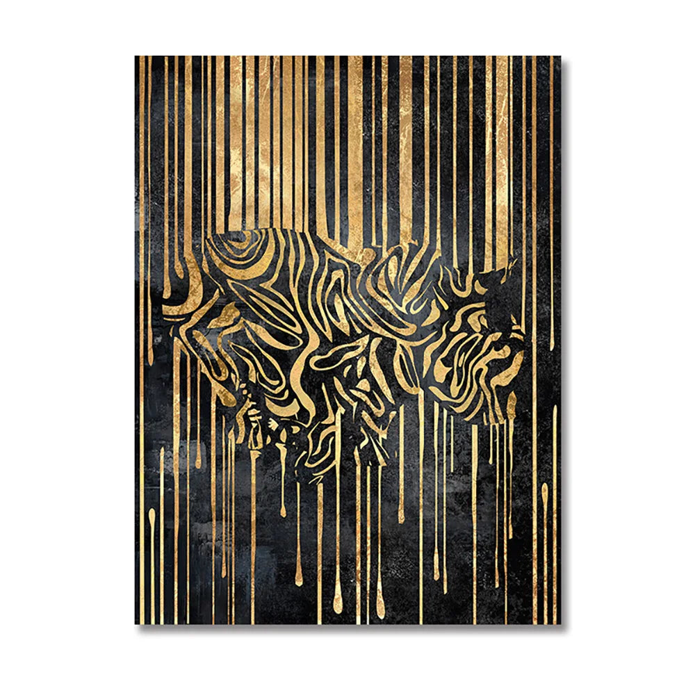 Moderne abstrakte gyldne zebra-linjer løve elefant tiger veggkunst fine art lerret utskrifter bilder for luksus leilighet stue spisestue kunst dekor | Skanto