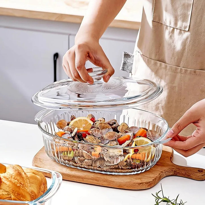Skanto | 4-delt Glass Bakeware Sett med 2 Bakeware Retter med Glasslokk, 1.9 Qt og 3 Qt