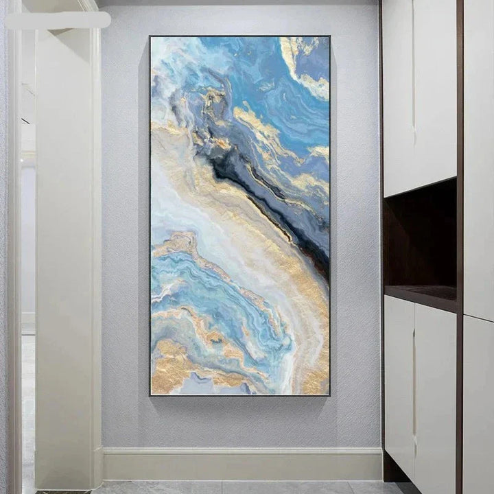 Blå Gylden Flytende Marmor Essens Veggkunst Fine Art Lerretsutskrifter Bilder For Moderne Leilighet Luksus Stue Kunst Dekor | Skanto