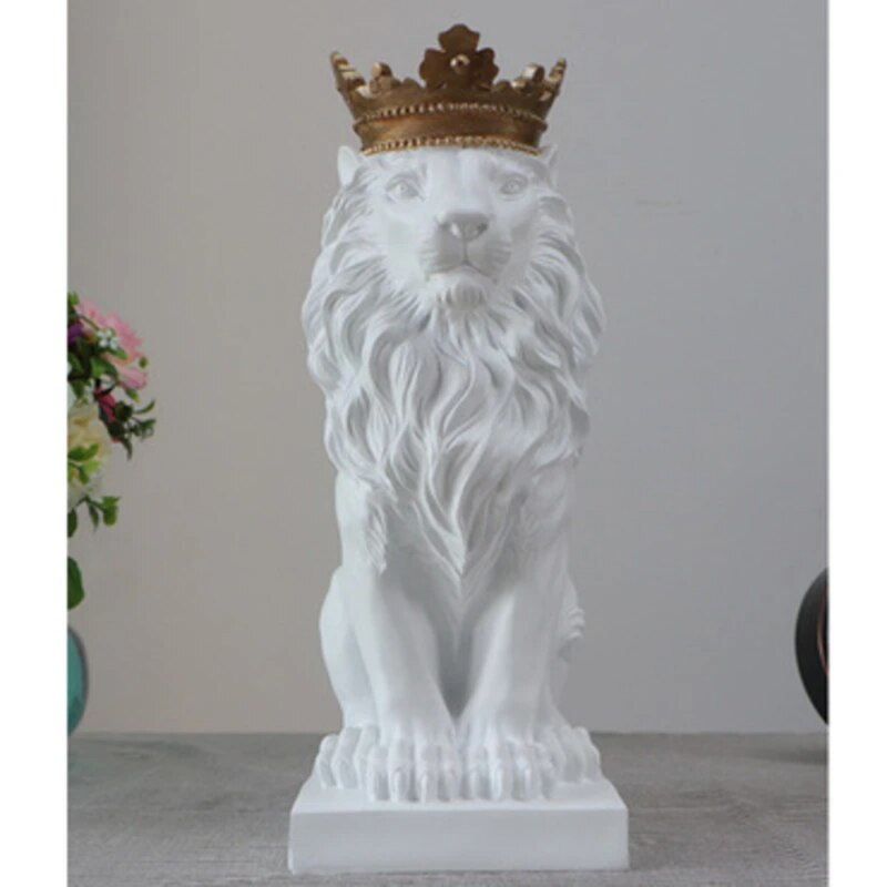 Skanto Tierfigurer Harz Krone Løve Statue håndlaget Kunstverk Gave Hjem Kontor Dekor Ornament Stue Skrivebord Hjem Dekor