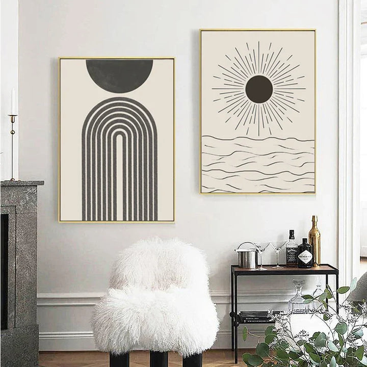 Sol Hav Sirkel Minimalistisk Linjekunst Svart Hvit Veggkunst Fin Kunst Lerretstrykk Bilder For Moderne Stue Soverom Hjemmedekor | Skanto