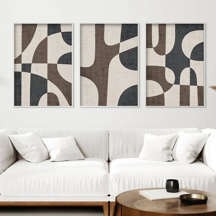 Moderne Geometrisk Brun Beige Abstrakt Veggkunst Fin Kunstler Lerret Utskrifter Bilder For Stue Soverom Samtidsinteriør Dekor | Skanto
