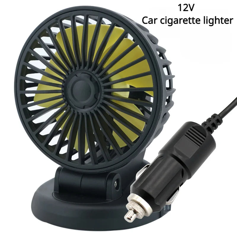 360° Justerbar Bilvifte - 3-Hodet Automotiv Elektrisk Vifte - USB/12V/24V - 2 Hastigheter - Stille Kjøling for Hjem, Skrivebord, Kontor & Bil | Skanto