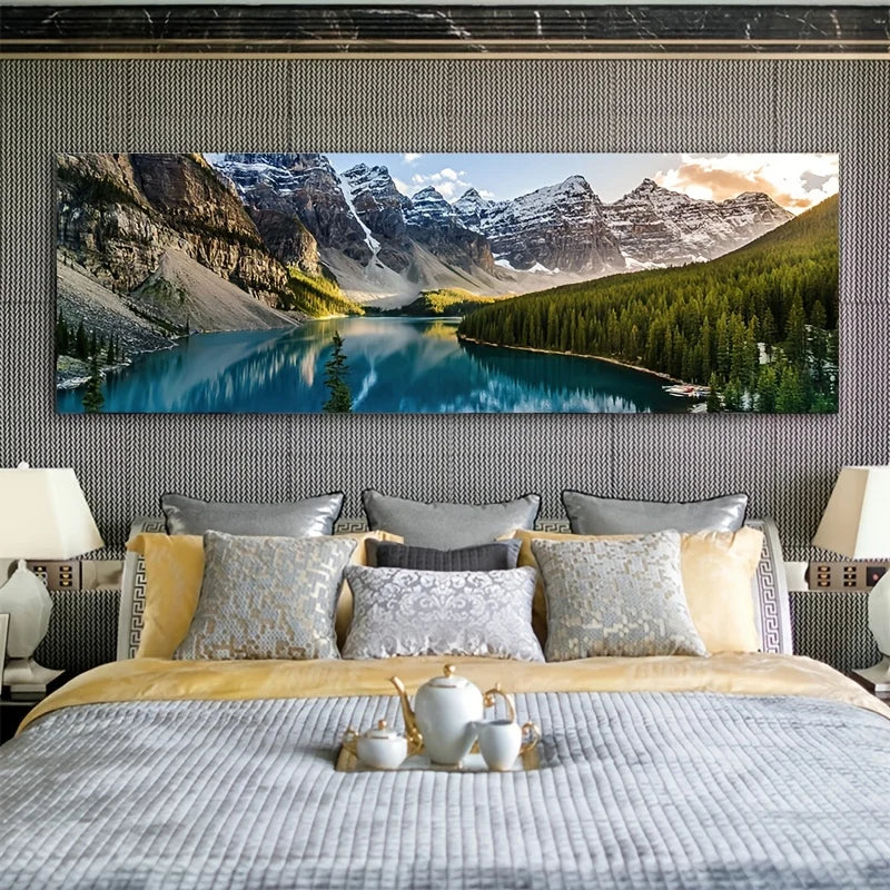 Fjellinnsjø Skog Villmark Veggkunst Store Format Lerretsutskrifter Bred Format Landskapsbilde For Over Sofaen Eller Over Sengen | Skanto