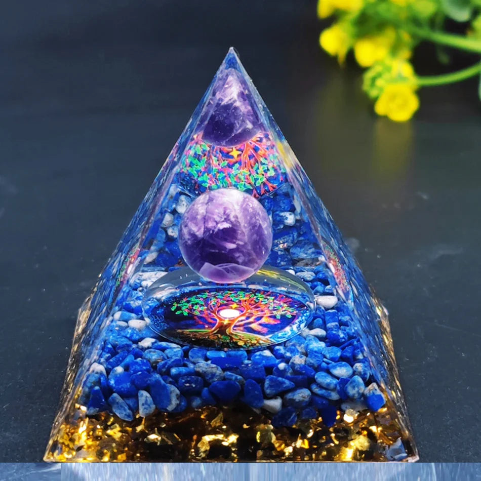 Skanto | Orgonitt-pyramide helbredelse krystaller energigenerator med ametyst pendel - Reiki chakra meditasjonsverktøy og romdekor