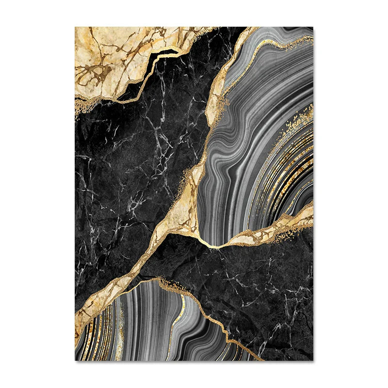 Moderne Abstrakt Svart Grå Gull Geode Marmor Trykk Veggkunst Fine Kunst Lerret Trykk Bilder For Luksus Leilighet Stue Hjem Kontor Dekor | Skanto