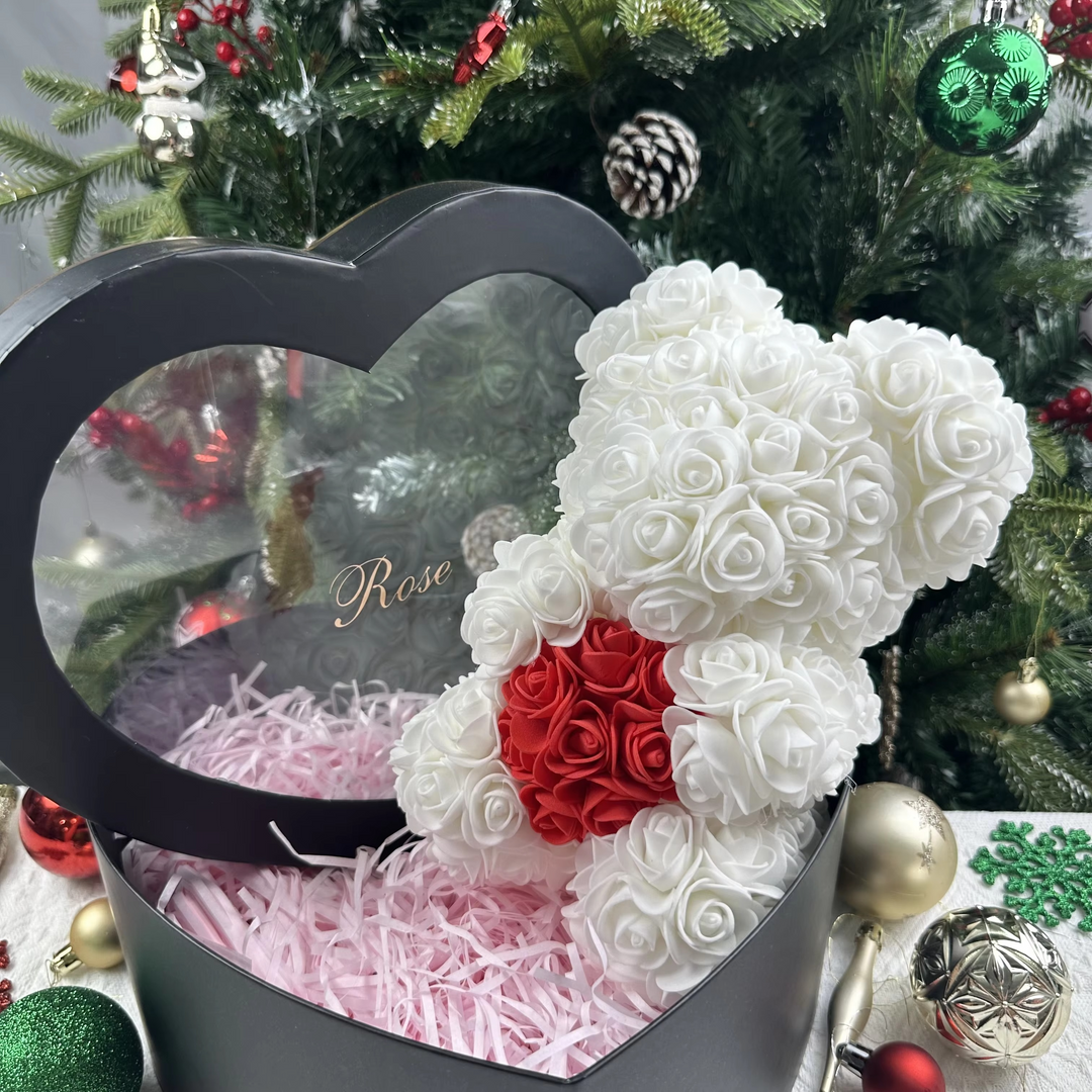 Skanto | 9.8in Kunstig Rose Teddy Bjørn Gave med Presentasjonsboks - Romantisk Jubileum eller Valentines Dag Dekor