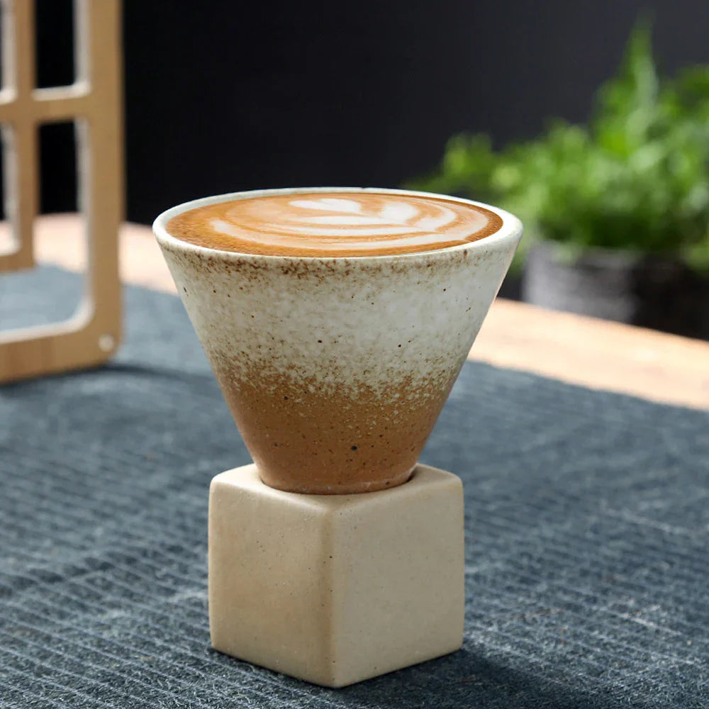 Skanto | Japansk kaffekopp med fat, 1 stk, retro keramisk tekopp, krus, latte, espresso, pull0, blomster cappuccino, ny keramikkopp, 100 ml/3,5 oz
