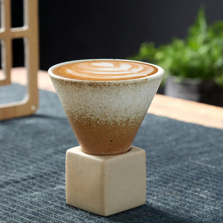 Skanto | Japansk kaffekopp med fat, 1 stk, retro keramisk tekopp, krus, latte, espresso, pull0, blomster cappuccino, ny keramikkopp, 100 ml/3,5 oz