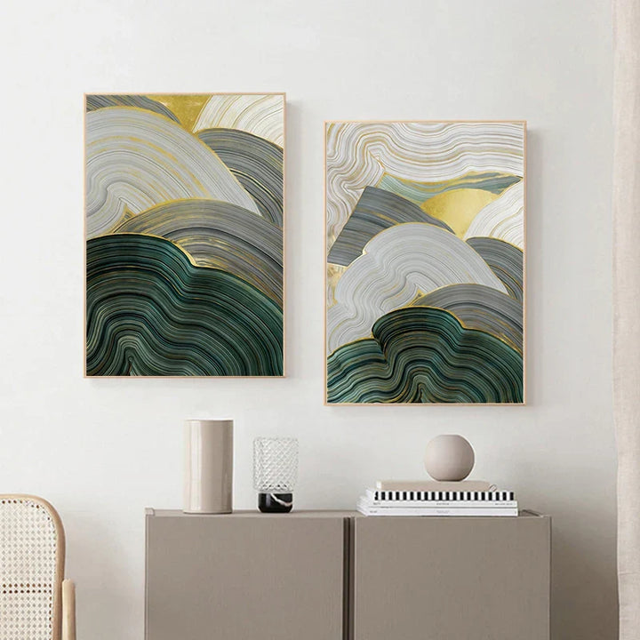 Grønn Beige Grå Flytende Svirvler Abstrakt Veggkunst Fin Kunst Lerret Utskrifter Bilder For Moderne Leilighet Spisestue Stue Kunst Dekor | Skanto