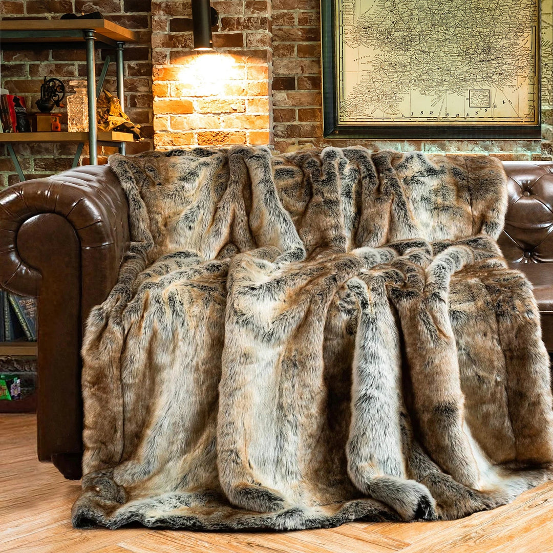 Skanto | Luksuriøst Falsk Pels Teppet | Mykt & Varmt | Vinterplaid | For Sofa & Soverom