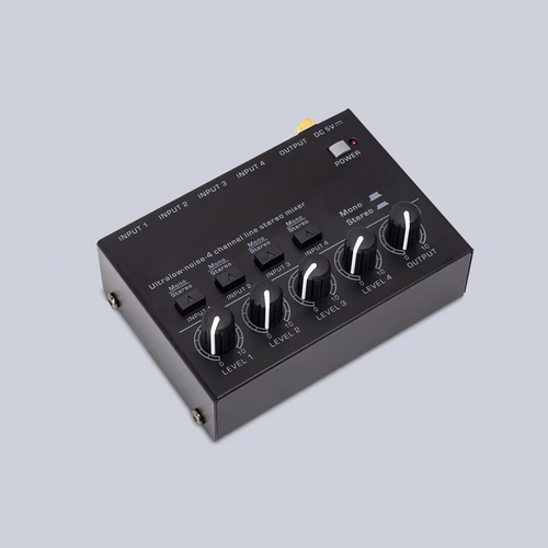 Ultrakompakter 4-Kanal-Audiomixer med lyd og stereoanlegg