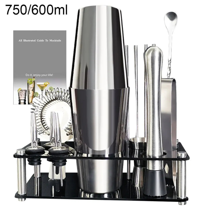 Skanto | 13-22 stk Boston Cocktail Shaker Set - 750ml & 600ml Barverktøy, Vinmikser-sett med holder - Profesjonelt bartender-verktøysett