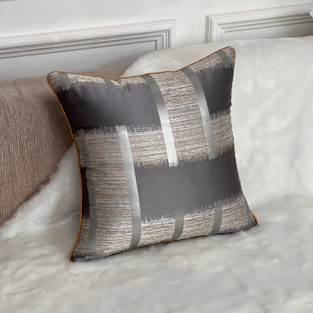 Skinne Gylden Sølv Stripe Jacquard Putekappar 45x45cm Putekopper Firkantet Deksel For Sofa Kaste Puter Lys Luksus Nordisk Hjem Dekor | Skanto