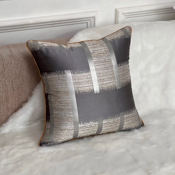 Skinne Gylden Sølv Stripe Jacquard Putekappar 45x45cm Putekopper Firkantet Deksel For Sofa Kaste Puter Lys Luksus Nordisk Hjem Dekor | Skanto