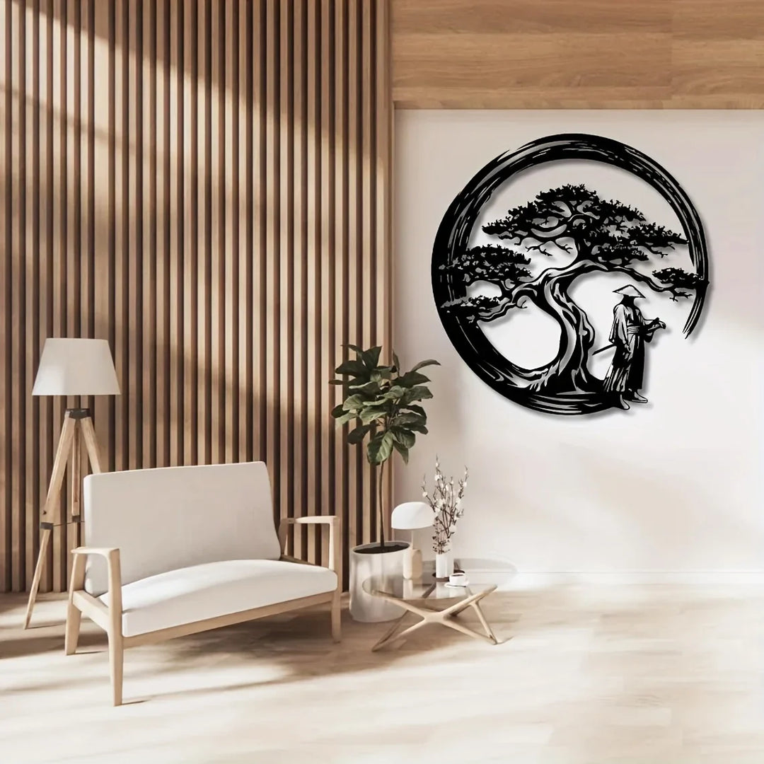 Skanto | ZENORA Metalveggdekor Bonsai | Japansk design med Torii & Enso | 40 × 40 cm