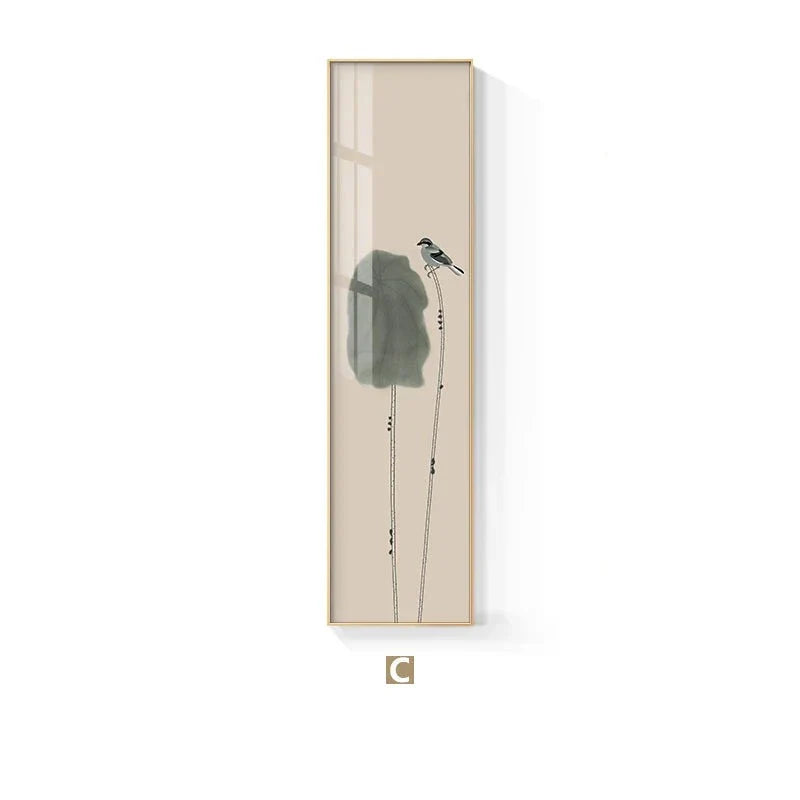 Minimalistiske Blomst Fugl & Sommerfugl Veggkunst Fine Art Lærredstrykk Høy Vertikal Format Bilder For Foyer Lobby Resepsjon Rom Kunst Dekor | Skanto