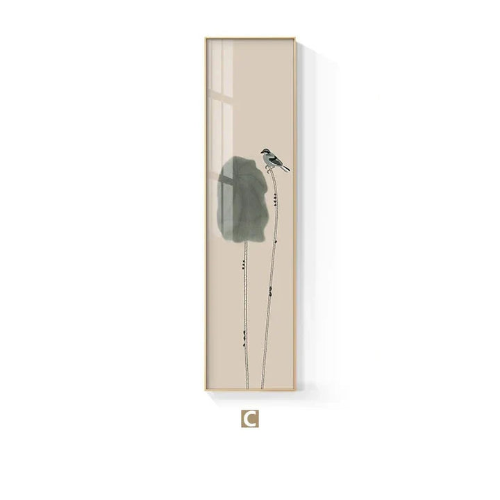 Minimalistiske Blomst Fugl & Sommerfugl Veggkunst Fine Art Lærredstrykk Høy Vertikal Format Bilder For Foyer Lobby Resepsjon Rom Kunst Dekor | Skanto