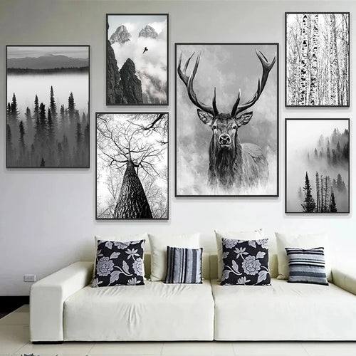Northern Wilderness Eagle Deer Landscape Wall Art Fine Art Canvas Prints Pictures For Living Room Dining Room Nordic Home Decor | Skanto